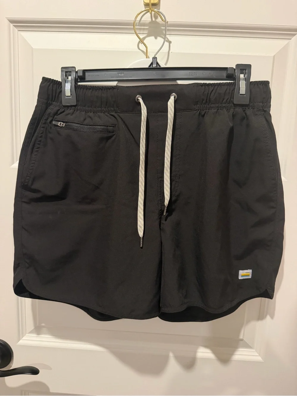 Vuori Black Shorts 5” Yellow & Blue Logo Patch